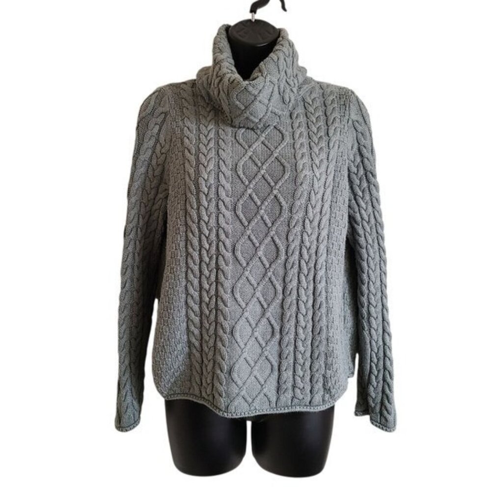 Burgess Womens Gray Fishermen Cable Knit Turtleneck Sweater Size S